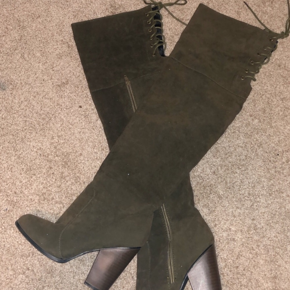Army green heeled boots